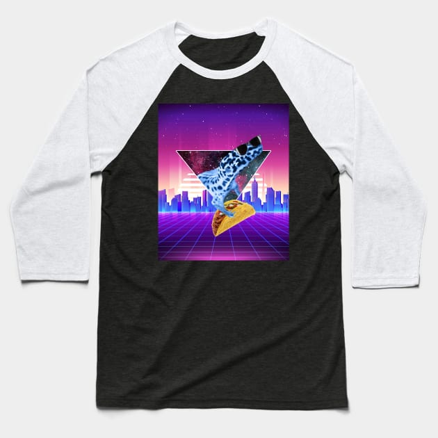 Aesthetic Synthwave Leopard Gecko Taco Baseball T-Shirt by Random Galaxy